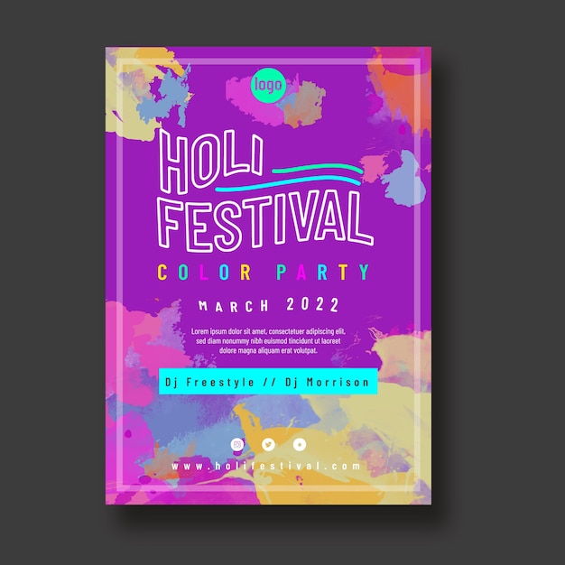 Vector watercolor holi vertical poster template