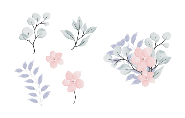 Watercolor leaves and flowers collection design