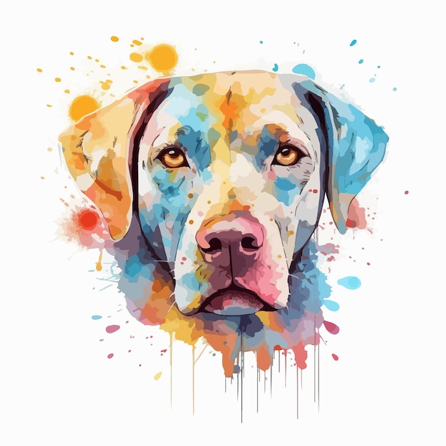 Watercolor portrait of a dog with a yellow lab face.