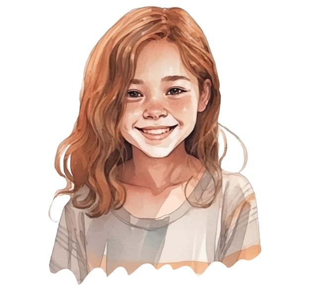 Watercolor portrait of a girl with red hair.