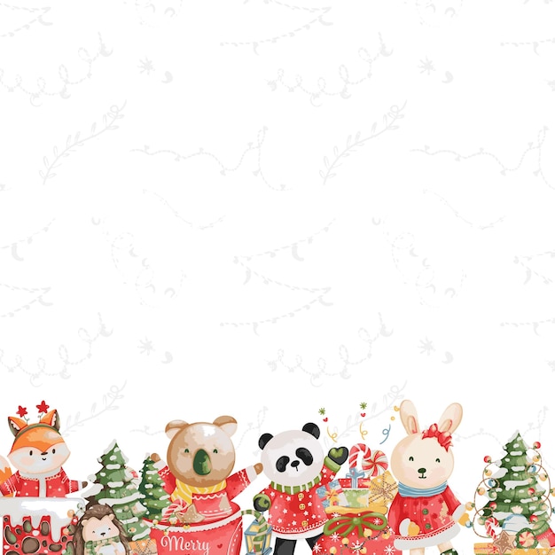 Vector watercolor santa animals background christmasnew year illustration backgroundxdxa