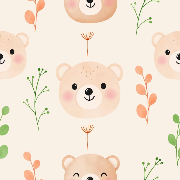 Watercolor seamless pattern with cute bears for children textile apparel nursery decoration gift wrap paper background vector illustration