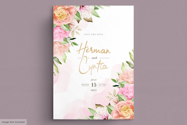 watercolor spring floral and leaves invitation card