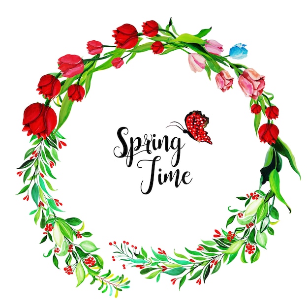 Watercolor Spring Floral Wreath Frame Background