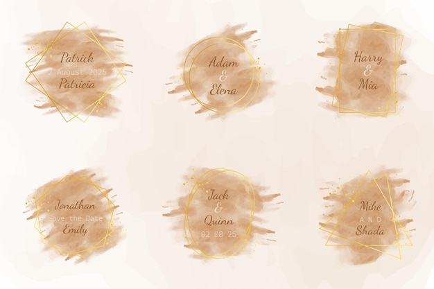 Vector watercolor stains wedding badges collection