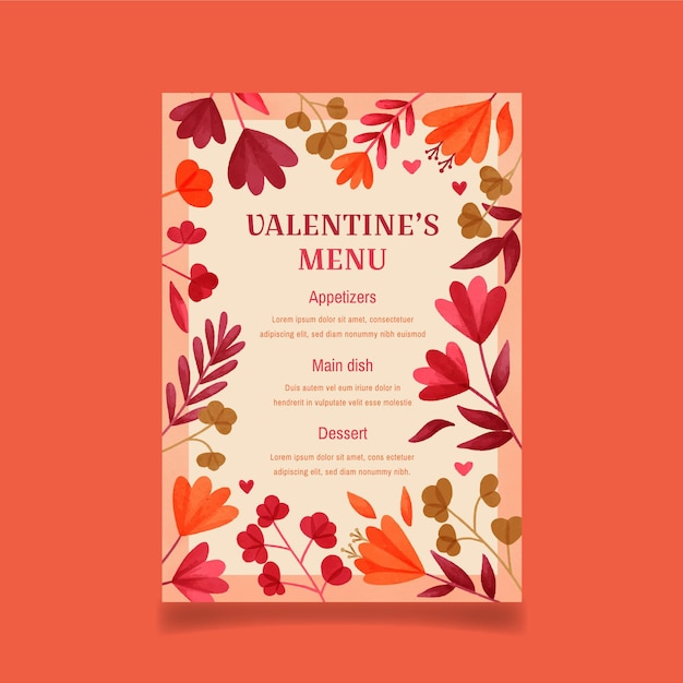 Watercolor valentine's day menu template