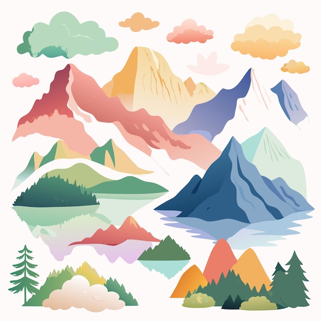 Vector watercolor vector illustration mountainous landscapes