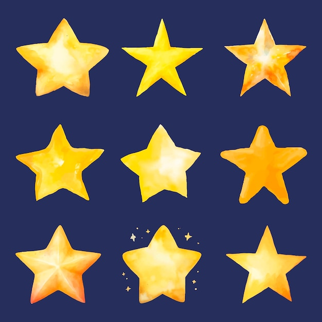 Vector watercolor yellow stars pattern vector set