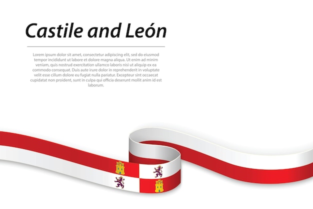 Waving ribbon or banner with flag of Castile and Leon