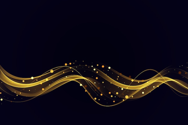 Wavy design element golden abstract wave with glitter effect on dark background