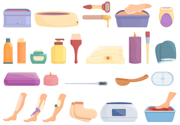 Wax therapy icons set cartoon vector. Hair removal