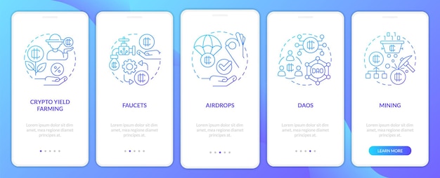 Ways to make money on crypto blue gradient onboarding mobile app screen