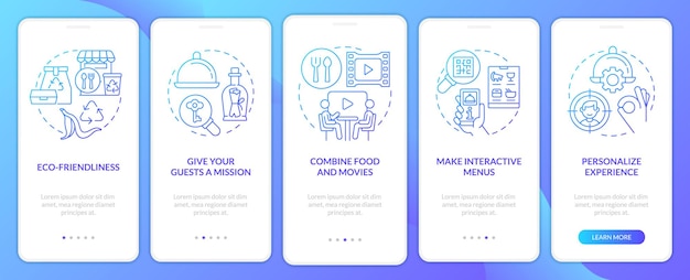 Ways of making restaurant trendy blue gradient onboarding mobile app screen