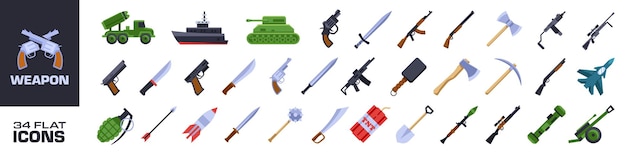 Vector weapon icon set flat symbol