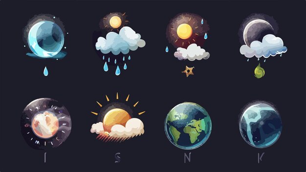 Vector weather icons set on black background design