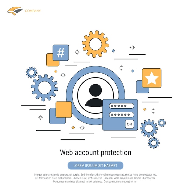 Web account protection flat contour style vector concept