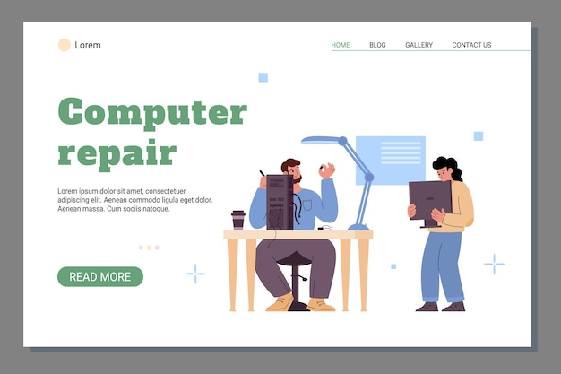 Web banner for computer repair service center with professional technicians