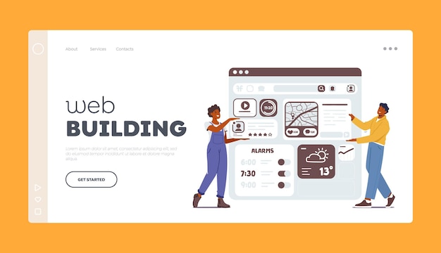 Web Building Landing Page Template Ui Or Ux Designers Team Sharing Ideas And Collaborating In Interface Design