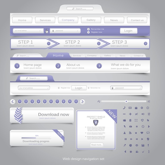 Web design navigation set. Vector