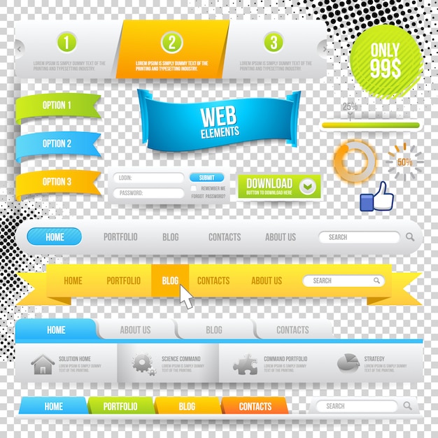 Vector web elements, buttons and labels. site navigation.