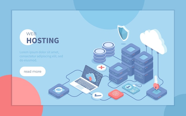 Web hosting loud computing storage Database Network connection Hosting servers computer cloud