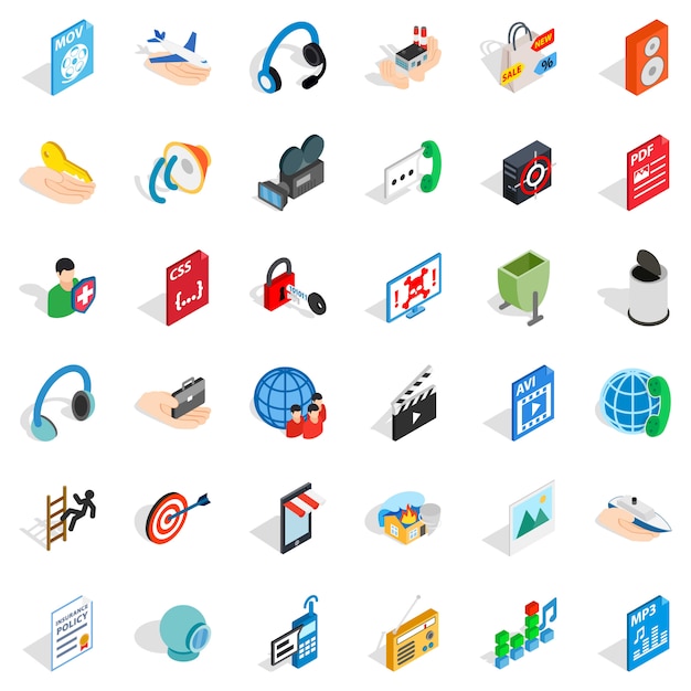 Web marketing icons set, isometric style