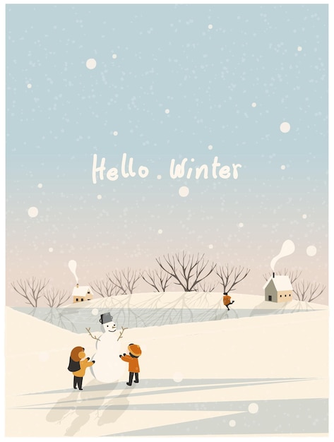 Web minimal vector illustration of village in winterMerry xmas