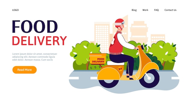 Web page for delivery service with courier delivering goods vector illustration