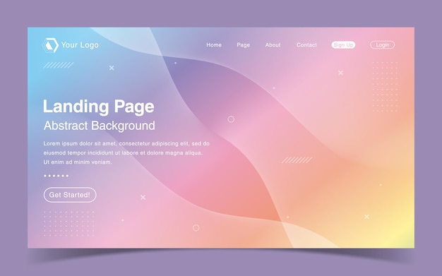 Vector website landing page template with abstract background