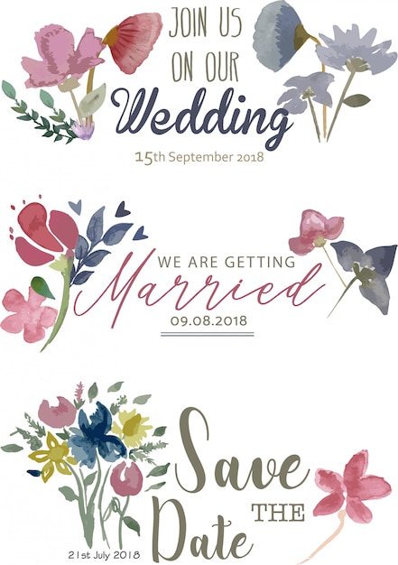 Wedding announcement, save the date cards with watercolor flowers