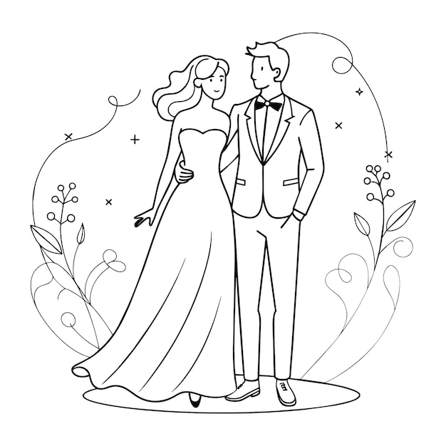 Wedding Continuous line art drawing