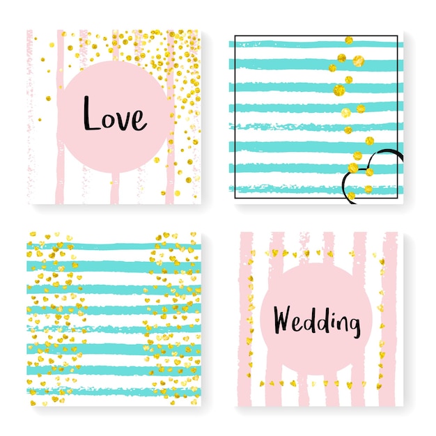 Wedding glitter confetti on stripes invitation set