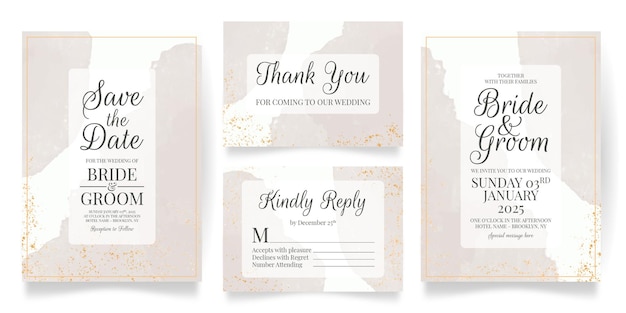 wedding invitation card template set with watercolor background