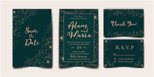 Wedding invitation cover set with beauty floral tulip flower abstract doodle hand drawn style ornament decoration