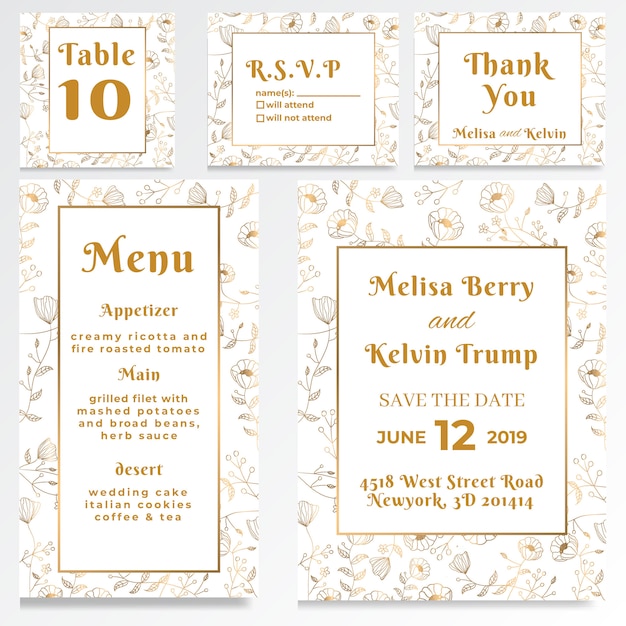 Wedding Invitation Rsvp Card White Gold Style