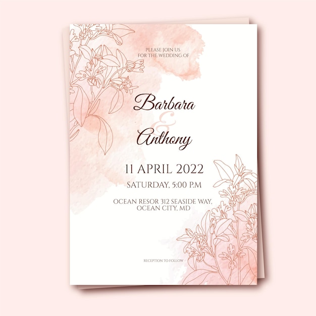 Wedding invitation template in watercolor