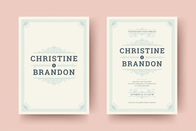 Vector wedding save the date invitation cards flourishes ornaments. 