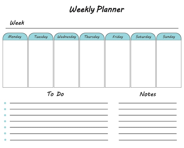 Weekly Planner Template To Do List And Notes Blank White Graphic Office Business Organizer