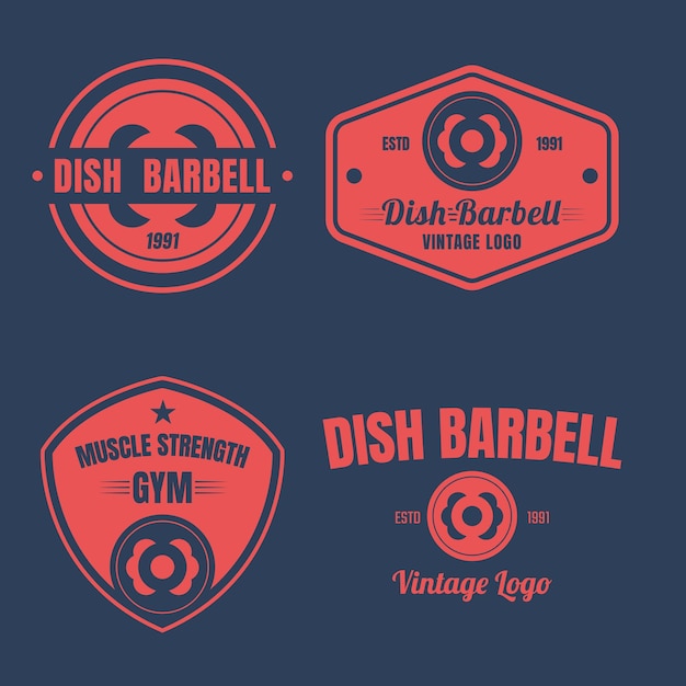 Weightlifting dish logo set