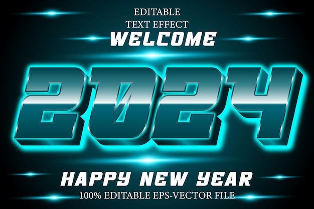 Vector welcome 2024 happy new year editable 3d neon style