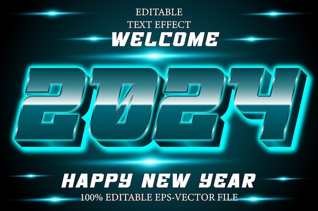 Welcome 2024 Happy New Year Editable 3D Neon Style