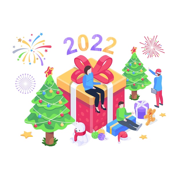 A welldesigned isometric illustration of new year celebrations