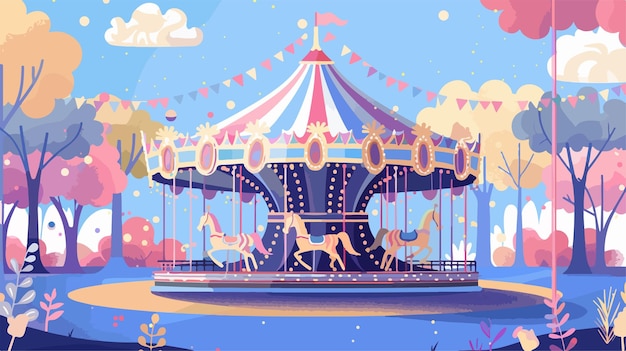 Whimsical Carousel Spinning Joyously in a Carnival