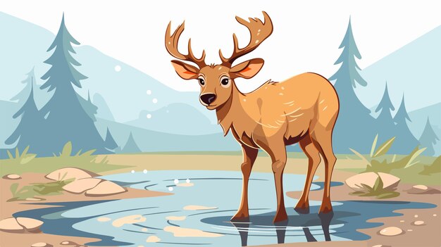 Whimsical Cartoon Illustration of a Drunk Deer Playful 2D Artwork