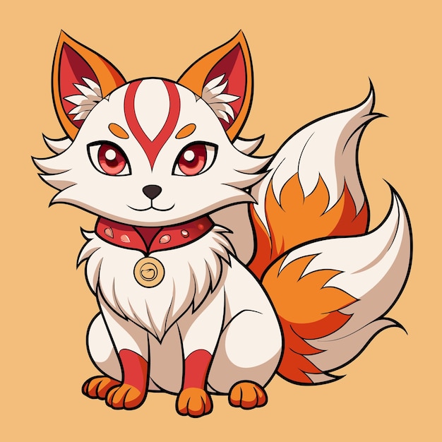 Vector whimsical kitsune vector cartoon graphic