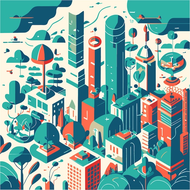 Vector whimsical metropolis magic unveiled blending reality and imagination