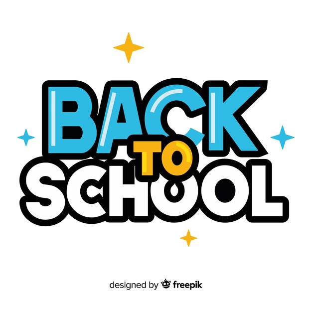 Vector a white background with a blue and yellow text back to school