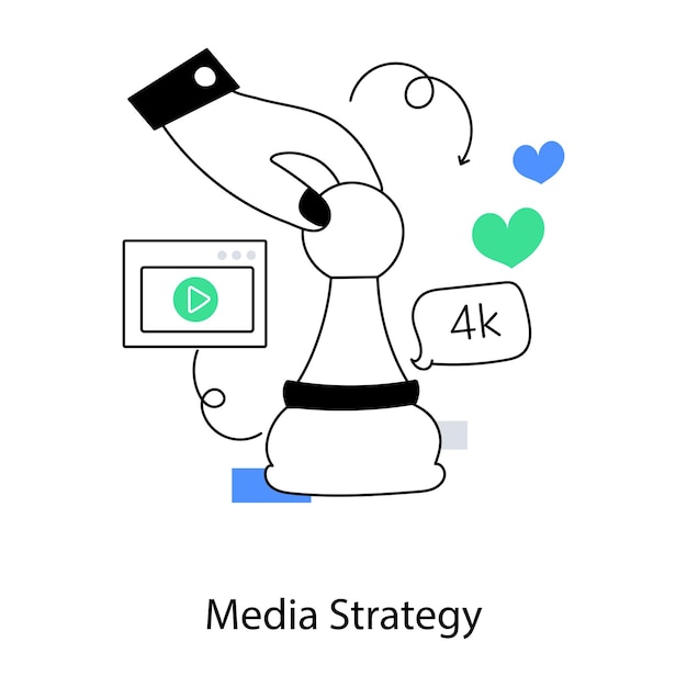 A white and black chess piece with the words media strategy on it