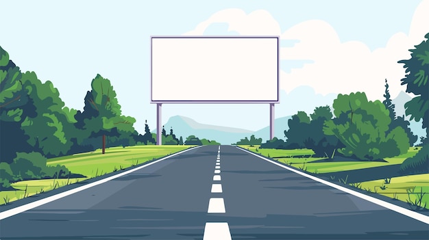 Vector white blank billboard on country road edge