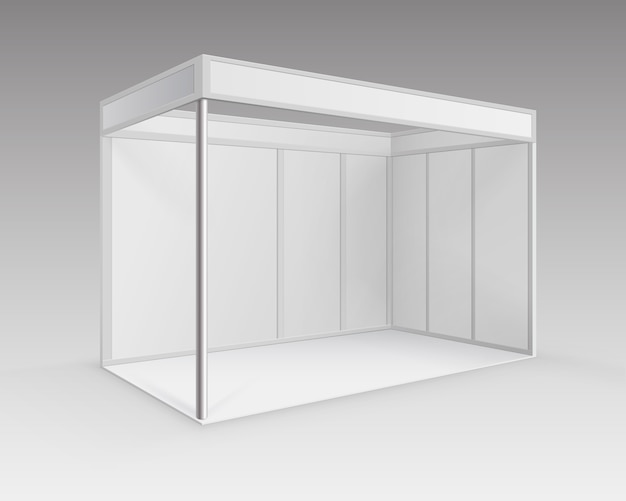 Vector white blank indoor trade exhibition booth standard stand for presentation in perspective isolated on background